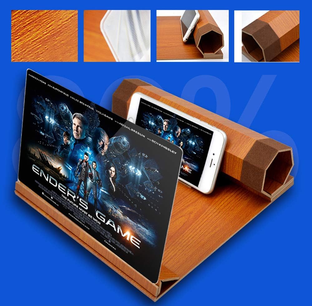 Mobile Phone Screen Magnifier 12 Inch Fresnel Thread Lens Amplifier 3D Effect Wood Bracket