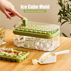 Ice Cube Tray With Lid And Storage Large Capacity Double Layer 64 Cells Ice Ball Maker Food Grade Silicone Ice Cube Tray Stackable Ice Cube Molds with Storage Ice Bin and Shove - JVJ Prime