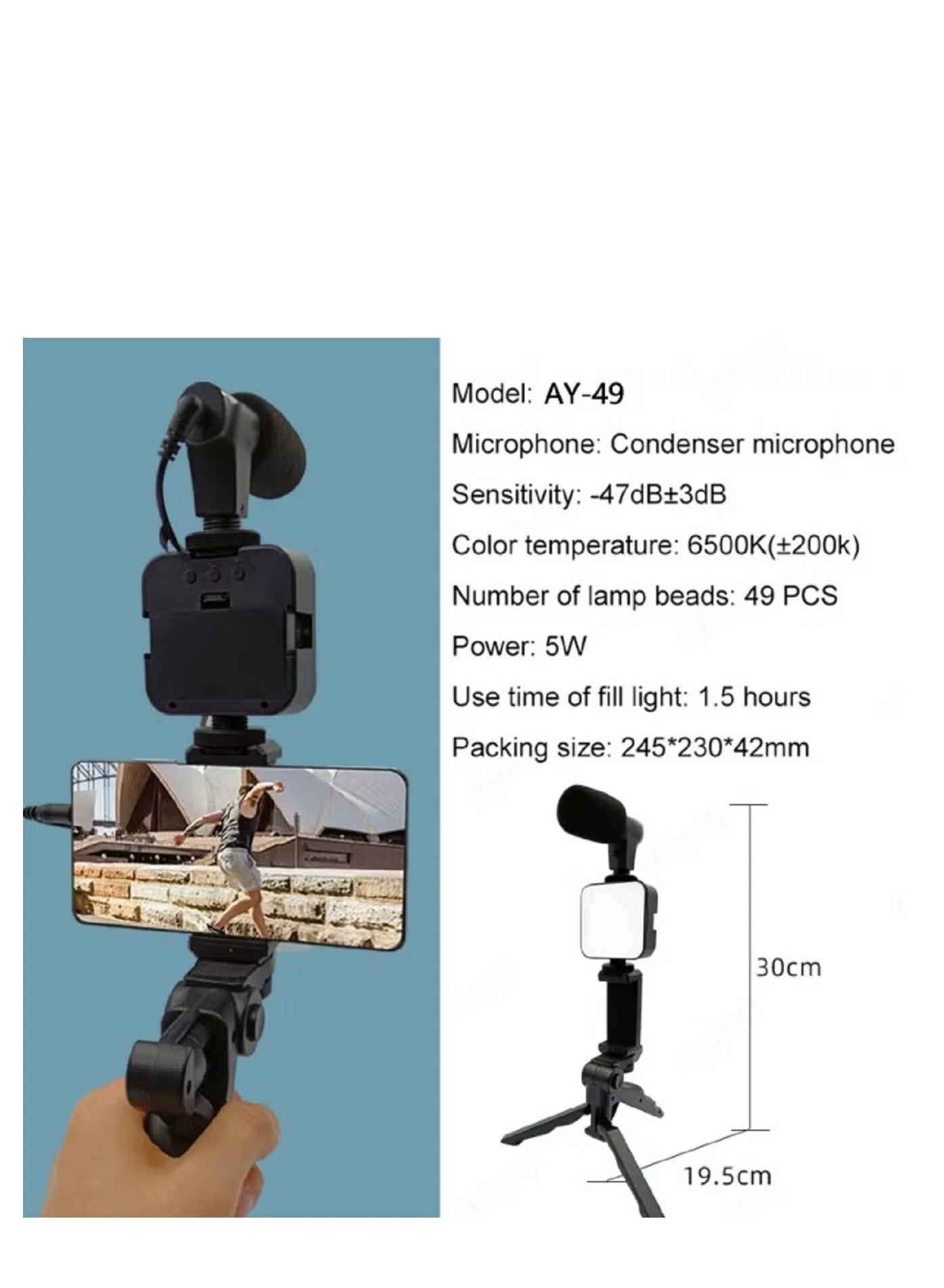 AY-49 VIDEO MAKING LED Light Tripod On-camera Microphone Vlog Making Kit AY 49 Vlogging Kit - JVJ Prime