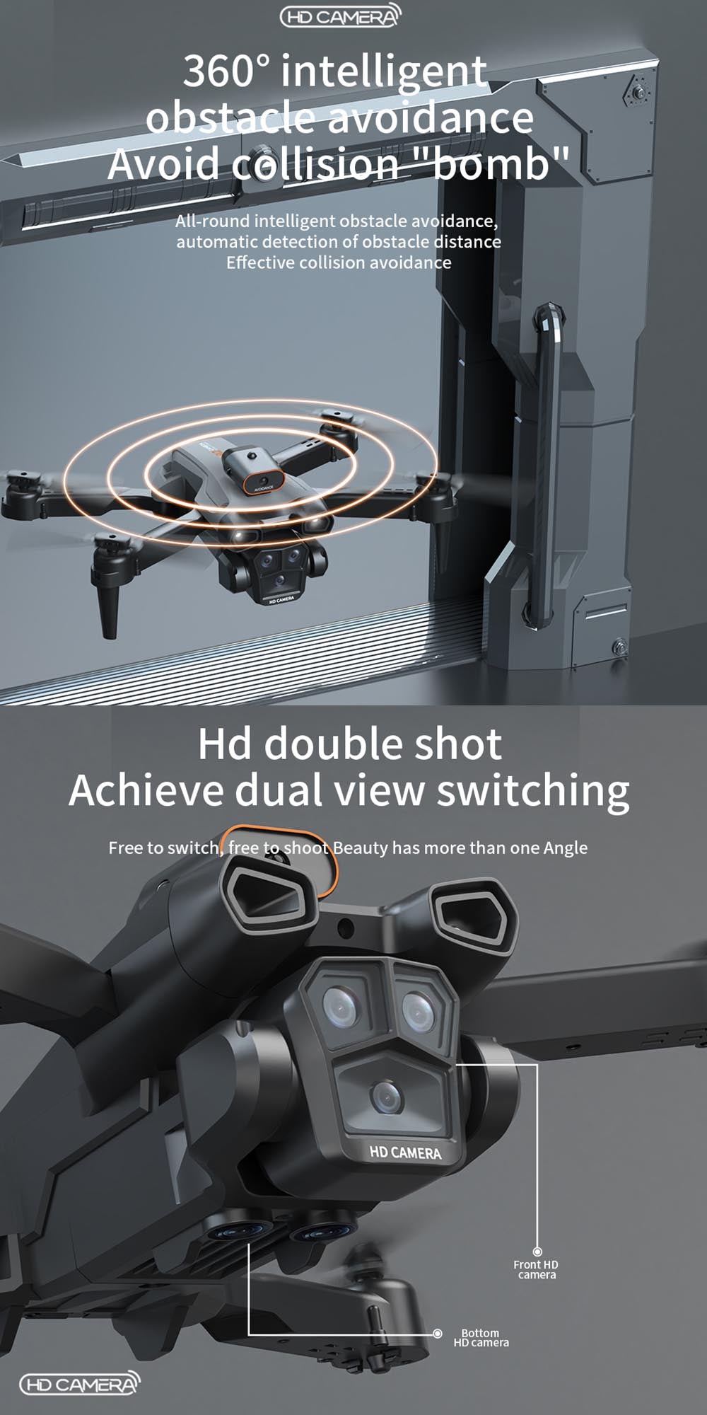 H12 Mini Drone 8k Professional ثلاث كاميرات زاوية واسعة توطين التدفق البصري في أربعة اتجاهات لتجنب العوائق Rc Uav Quadcopter - اشتر Rc Quadcopter h12 Mini Drone ثلاث كاميرات 