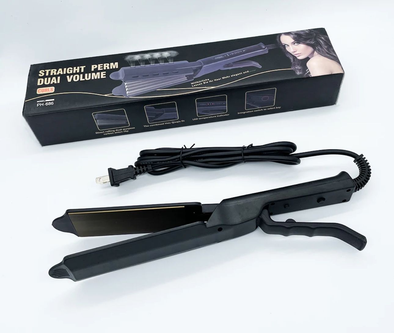STRAIGHT PERM PH 686 3 Heat Mode Fast Heated Wide Flat Iron Professional Hair Straightening Styling Tools Electric Steam Hair Straightener - JVJ Prime